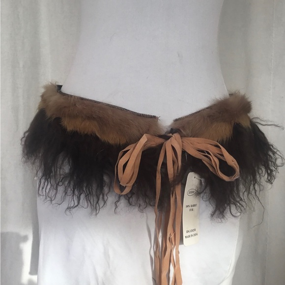 Real Rabbit Fur Wrap / Collar / Belt – Brown Tibetan Style Fur - Picture 2 of 8